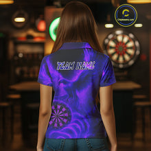 Load image into Gallery viewer, Women's Darts Polo Shirt Personalized Flaming Phoenix Dartboard Darts Jersey | Purple NYN1026