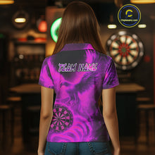 Load image into Gallery viewer, Women's Darts Polo Shirt Personalized Flaming Phoenix Dartboard Darts Jersey | Pink NYN1028