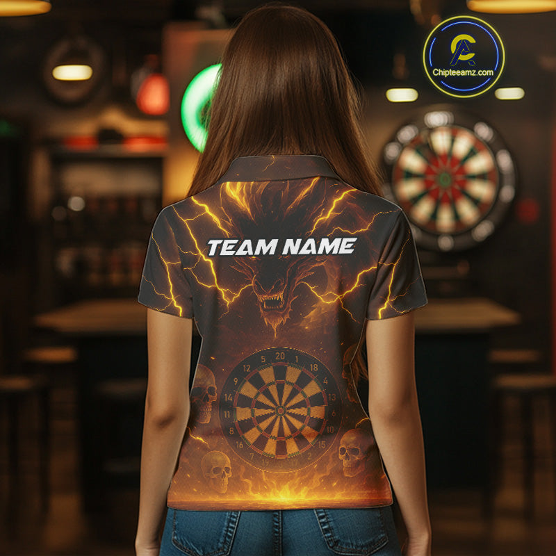 Yellow Custom Lightning Dragon Skull Dart Shirts For Women Outfit Dart Dragon Jerseys NYN1057
