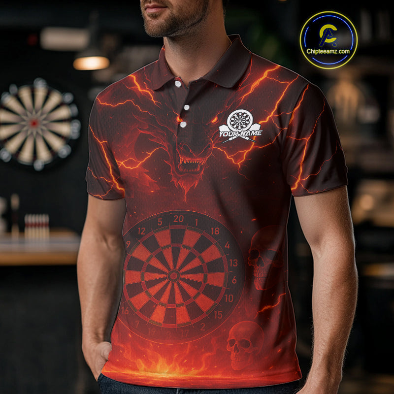 Red Custom Lightning Dragon Skull Dart Shirts For Men Outfit Dart Dragon Jerseys NYN1058