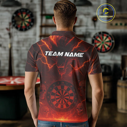 Red Custom Lightning Dragon Skull Dart Shirts For Men Outfit Dart Dragon Jerseys NYN1058