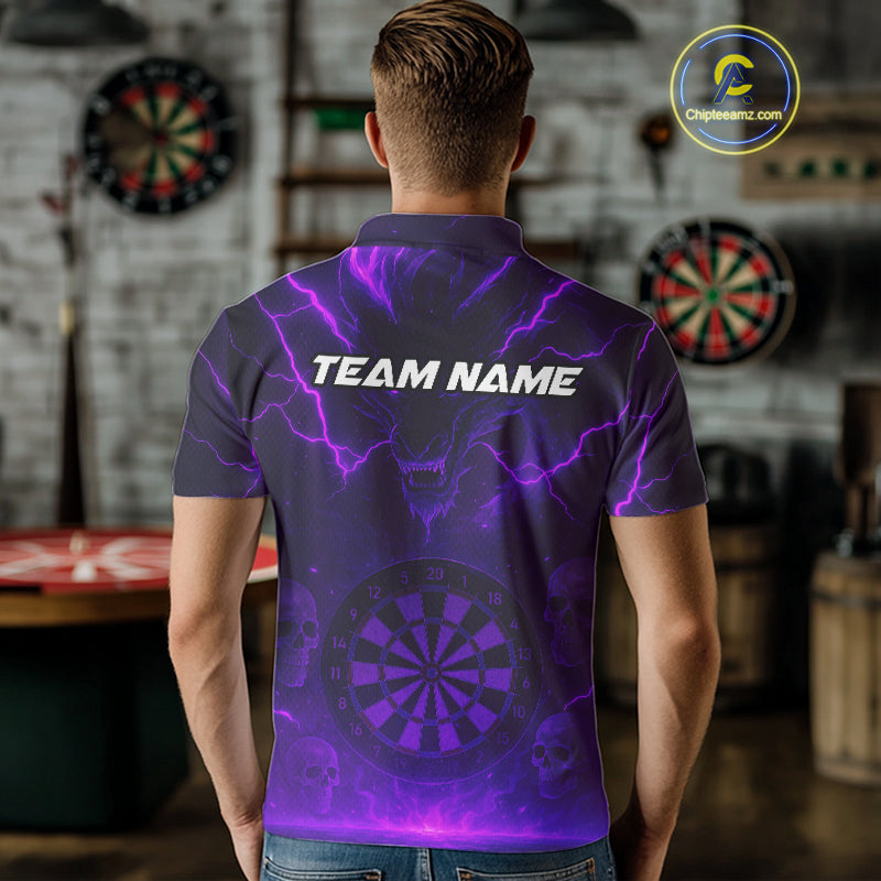 Purple Custom Lightning Dragon Skull Dart Shirts For Men Outfit Dart Dragon Jerseys NYN1059