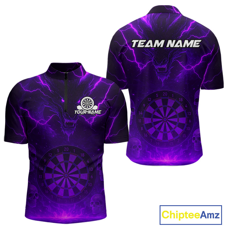 Purple Custom Lightning Dragon Skull Dart Shirts For Men Outfit Dart Dragon Jerseys NYN1059