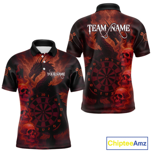 Custom Skull Dragon Red Dartboard Men Polo & 1/4-Zip Dart Shirt, Darts Team Jerseys NYN1091