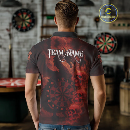 Custom Skull Dragon Red Dartboard Men Polo & 1/4-Zip Dart Shirt, Darts Team Jerseys NYN1091
