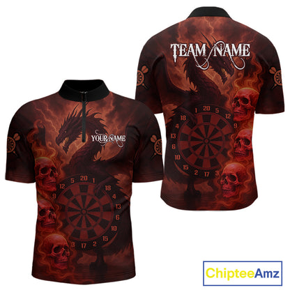 Custom Skull Dragon Red Dartboard Men Polo & 1/4-Zip Dart Shirt, Darts Team Jerseys NYN1091
