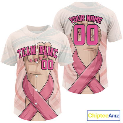 Custom Men's Pink Ribbon Baseball Jersey Breast Cancer Awareness Youth Baseball Jersey NYN1252