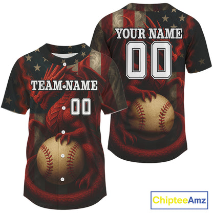 Patriotic Baseball Jersey Dragon US Flag Baseball Jersey Personalized For Men & Youth NYN1258