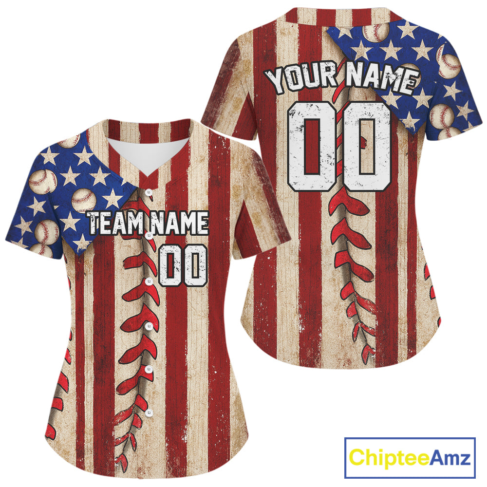 Women's Patriotic Baseball Jersey Custom US Flag Button Up Baseball Jersey For Newborns NYN1262