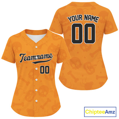 Custom Black Orange Halloween Baseball Jersey For Women Halloween Baseball Team Shirt NYN1280