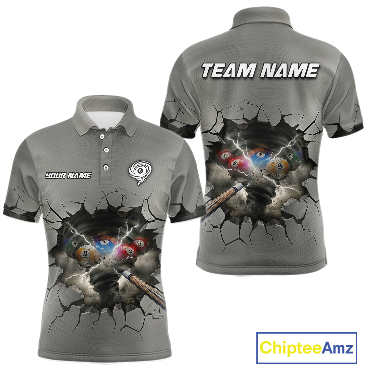 Funny Tornado Grey Billiard Ball Shirt For Men Personalized Thunder 8 Ball Pool Team Jersey NYN2985