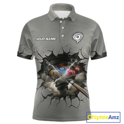 Funny Tornado Grey Billiard Ball Shirt For Men Personalized Thunder 8 Ball Pool Team Jersey NYN2985