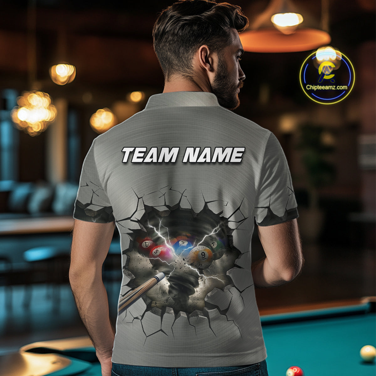 Funny Tornado Grey Billiard Ball Shirt For Men Personalized Thunder 8 Ball Pool Team Jersey NYN2985