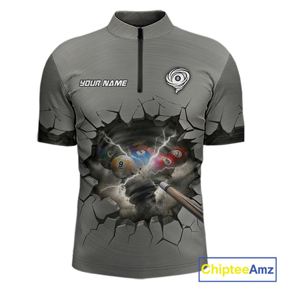 Funny Tornado Grey Billiard Ball Shirt For Men Personalized Thunder 8 Ball Pool Team Jersey NYN2985