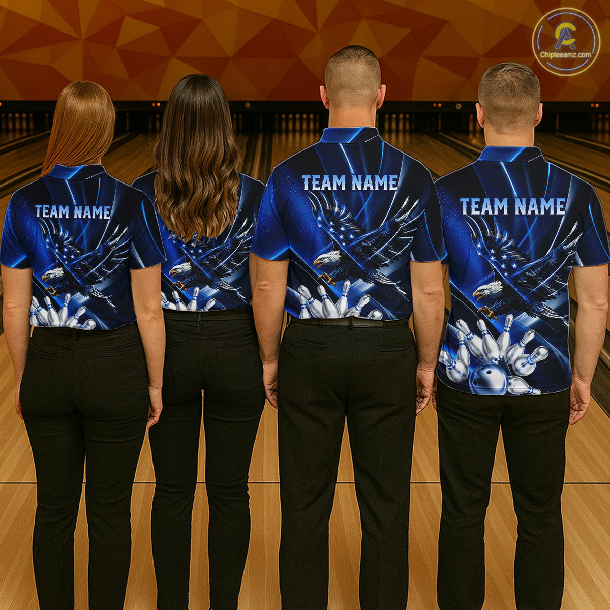 Blue Galaxy Eagle Bowling Shirt For Women Custom Polo Quarter-Zip Bowling Team Jersey NYN3680