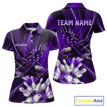 Load image into Gallery viewer, Purple Galaxy Eagle Bowling Shirt For Women Custom Polo Quarter-Zip Bowling Team Jersey NYN3681