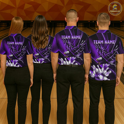 Purple Galaxy Eagle Bowling Shirt For Women Custom Polo Quarter-Zip Bowling Team Jersey NYN3681