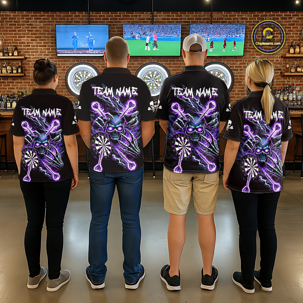 Personalized Purple Skeleton Thunder Lightning Men Dart Quarter- Zip Shirt Skull Dart Jerseys NYN2119