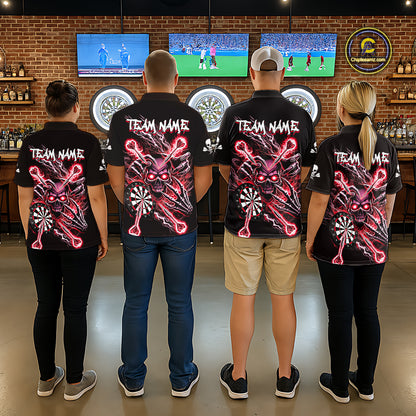 Personalized Red Skeleton Thunder Lightning Women Dart Quarter- Zip Shirts Skull Dart Jerseys NYN2121