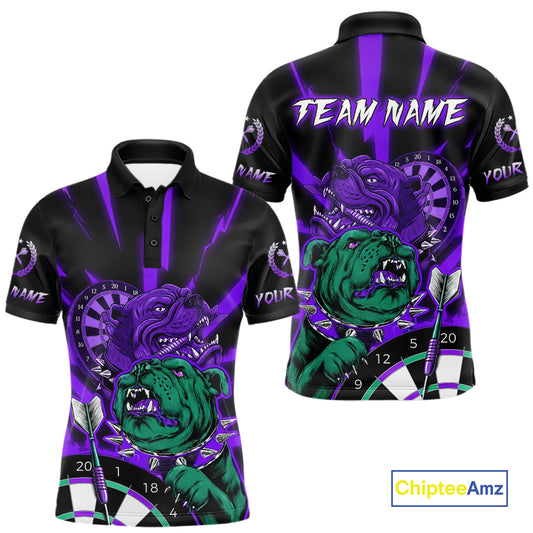 Custom Purple Neon Fierce Bulldog Thunder Men Darts Polo Shirt Funny Dart League Jerseys NYN2126