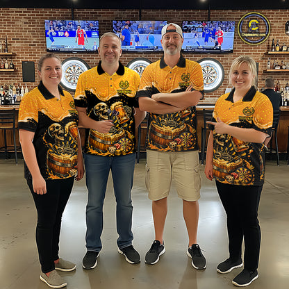Custom Funny Skeleton Play Dart And Beer Dartboard Men Polo Shirt Personalized Dart Team Jerseys NYN2773