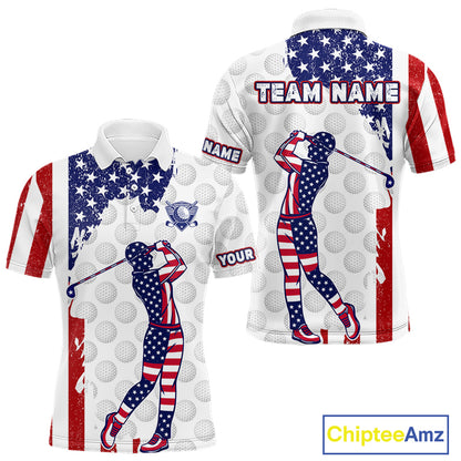 Custom Patriotic Golf Polo Shirts, Grunge US Flag Golf Ball White Men Best Golf Clothing Shirts NYN2991