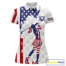 Load image into Gallery viewer, Custom Patriotic Golf Polo Shirts, Grunge US Flag Golf Ball White Women Best Golf Clothing Shirts NYN2991