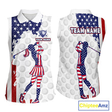 Load image into Gallery viewer, Custom Patriotic Golf Sleeveless Polo Shirts, Grunge US Flag Golf Ball White Women Best Golf Clothing Shirts NYN2991