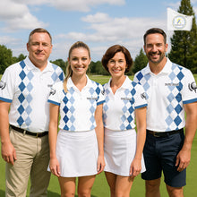 Load image into Gallery viewer, Mens Argyle Pattern Golf Polo Shirts, Blue Argyle Golf Attire Custom Golf Clubs Pattern Upf Shirts NYN2999