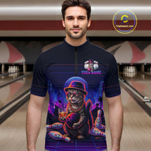 Load image into Gallery viewer, Whisky Cat Funny Bowling Shirts For Men Custom Neon Bowling Polo &amp; Quarter-Zip Jerseys NYN3416