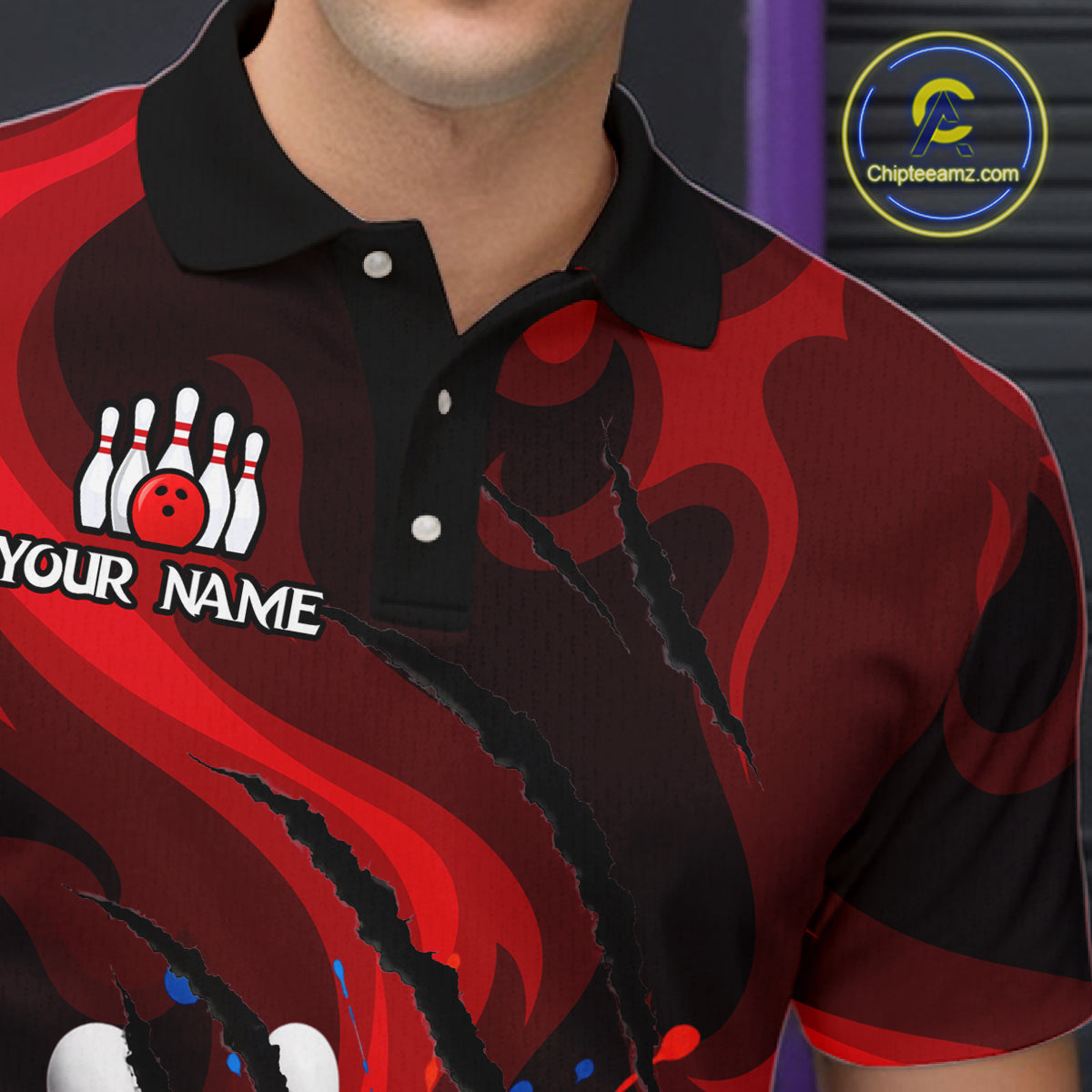 Custom Mens Bowling Colorful Splatter Pin & Ball Shirts, Black & Red Bowling Team Jerseys NYN3420