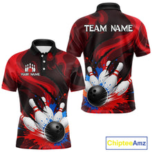 Load image into Gallery viewer, Colorful Splatter Bowling Ball And Pins Shirt For Men Black Red Team Jersey
