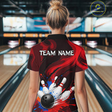 Load image into Gallery viewer, Custom Womens Bowling Colorful Splatter Pin &amp; Ball Shirts, Black &amp; Red Bowling Team Jerseys NYN3420