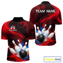 Load image into Gallery viewer, Colorful Splatter Bowling Ball And Pins Shirt For Men Black Red Team Jersey
