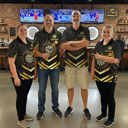 Black And Gold Dartboard Men Dart Polo & 1/4-Zip Shirt Custom Cracked Dart Jersey For Darters NYN3002