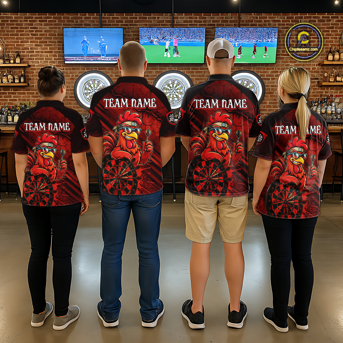 Red Splatter Rooster Darts Polo & 1/4-Zip Shirt For Men Custom Funny Dart Jersey For Darters NYN3005