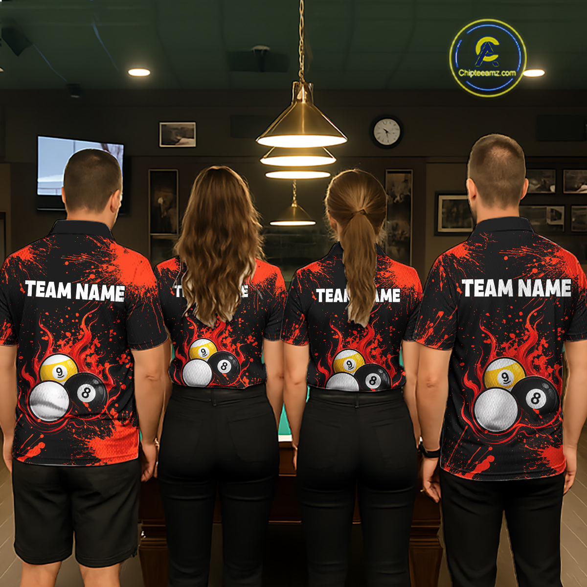Red Splatter Flame 8 Ball & 9 Ball Pool Polo 1/4-Zip Shirt For Men Personalized Billiard Team Apparel NYN3971