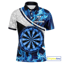 Load image into Gallery viewer, Personalized Blue Flaming Thunder Dartboard Men Darts Polo &amp; 1/4-Zip Shirts Dart Team Jerseys NYN2801