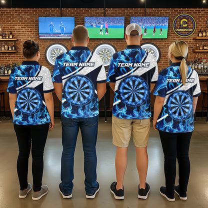 Personalized Blue Flaming Thunder Dartboard Men Darts Polo & 1/4-Zip Shirts Dart Team Jerseys NYN2801