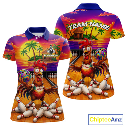 Funny Colorful Rooster Bowling Jerseys For Women Custom Summer Bowling Shirt Team Attire NYN3183
