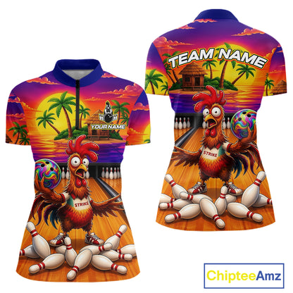 Funny Colorful Rooster Bowling Jerseys For Women Custom Summer Bowling Shirt Team Attire NYN3183