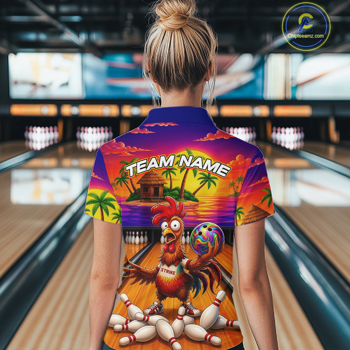 Funny Colorful Rooster Bowling Jerseys For Women Custom Summer Bowling Shirt Team Attire NYN3183