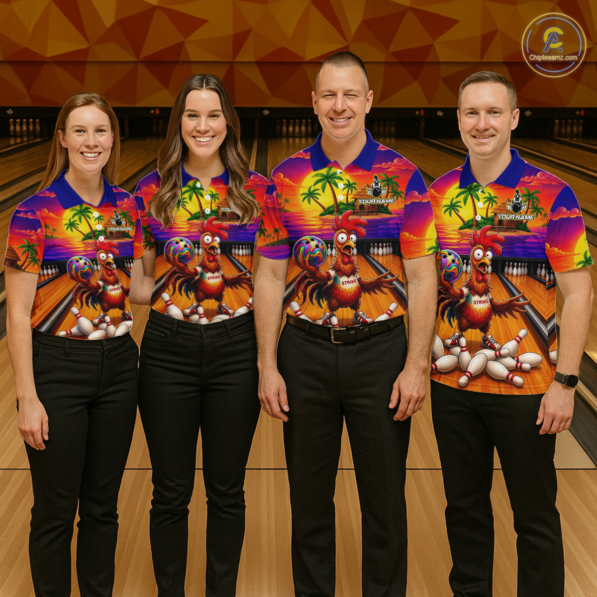 Funny Colorful Rooster Bowling Jerseys For Women Custom Summer Bowling Shirt Team Attire NYN3183