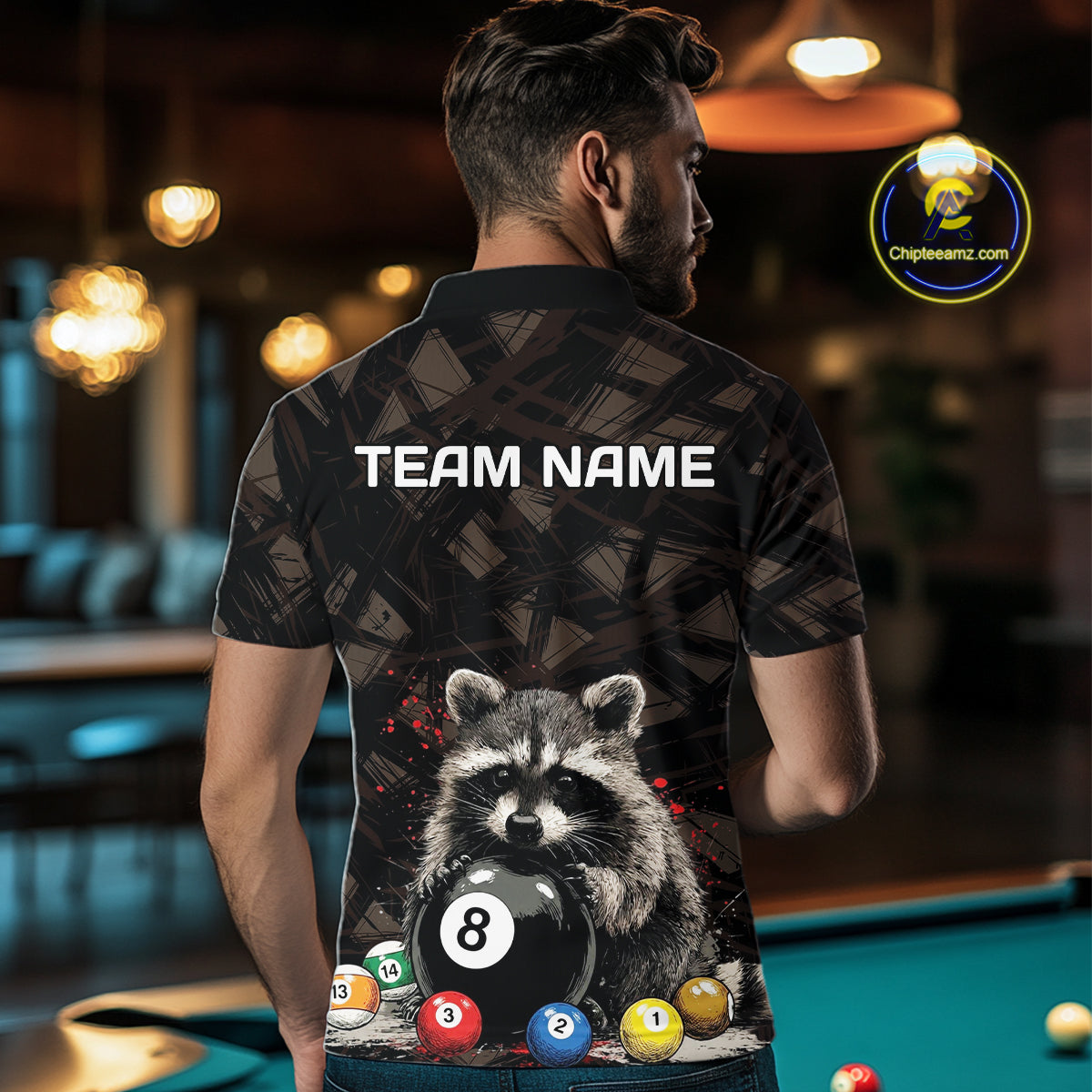 Billiard 8 Ball Raccoon Funny Pool Shirt For Men Custom Brown Brush Team Billiard Attire NYN3444