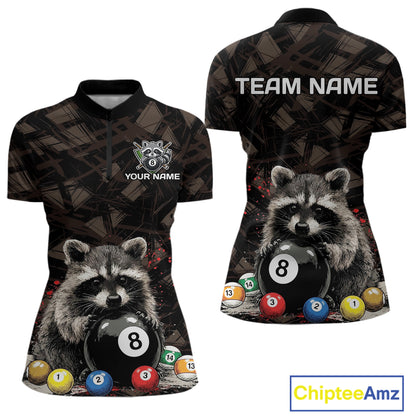 Billiard 8 ball raccoon funny pool shirt for women custom brown brush team attire