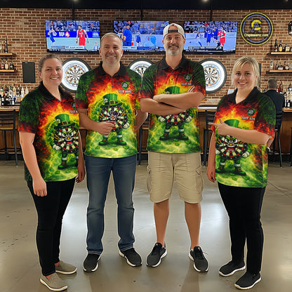 Funny Shamrock Dartboard & Arrow Men Darts Polo Shirt Custom St Patrick's Day Dart League Shirt NYN2650