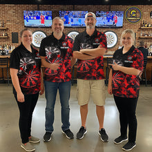 Load image into Gallery viewer, Personalized Camouflage Cracked Black And Red Dartboard Men Polo &amp; 1/4-Zip Shirts Dart Team Jerseys NYN2809