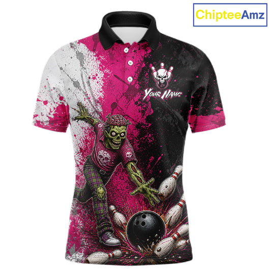 Grunge Black, White And Pink Zombie Men Bowling Shirts Personalized Skull Bowling Team Outfits NYN3188