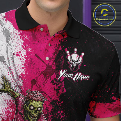 Grunge Black, White And Pink Zombie Men Bowling Shirts Personalized Skull Bowling Team Outfits NYN3188