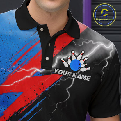 Thunder Lightning Bowling Polo 1/4-Zip Shirts For Men Custom Blue Smokes Team Bowling Jerseys NYN3453